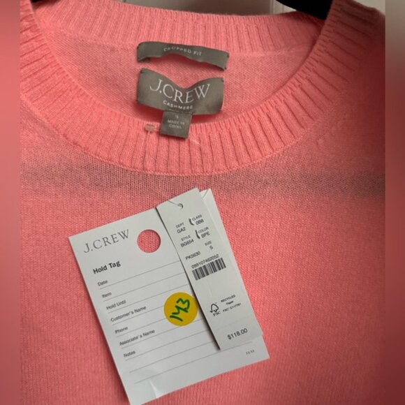 NWT J Crew Cropped Cashmere Crewneck Sweater in Brilliant Peony Small - Picture 6 of 8